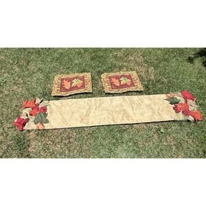 Beautiful Fall Thanksgiving 3-D Flowing Table Runner And Placemats Autumn
